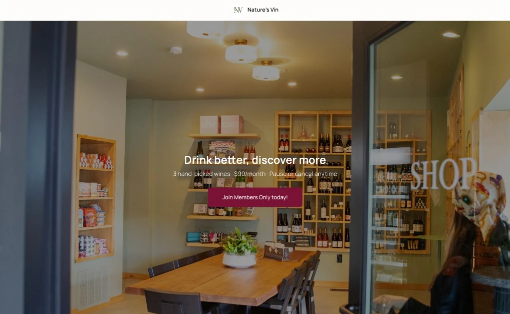 WineView kiosk sign-up page for a wine shop, inviting guests to join the club