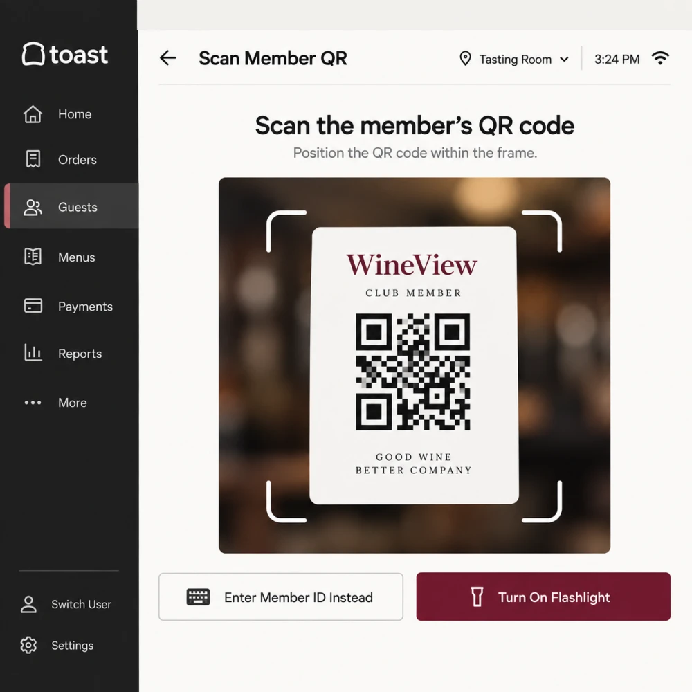 Toast QR code member lookup screen